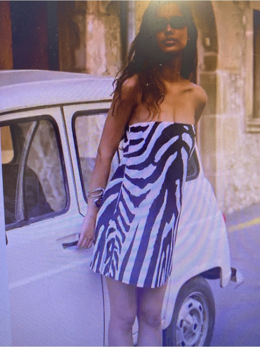 PrettyLittleThing Black & White Zebra Strapless Mini Dress Women’s 0